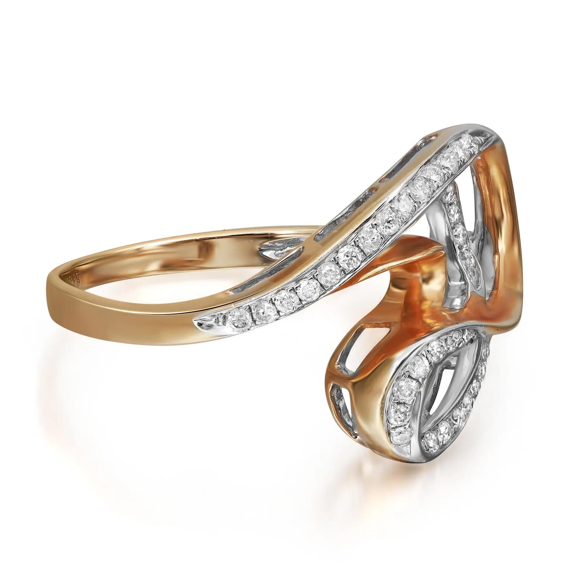 Schicker und eleganter Damen-Diamantring aus hochglanzpoliertem 14 Karat Gelbgold. Dieser Ring zeichnet sich durch in Zacken gefasste, funkelnde, runde Diamanten im Brillantschliff in einem wunderschönen Wirbeldesign von insgesamt 0,23 Karat aus.