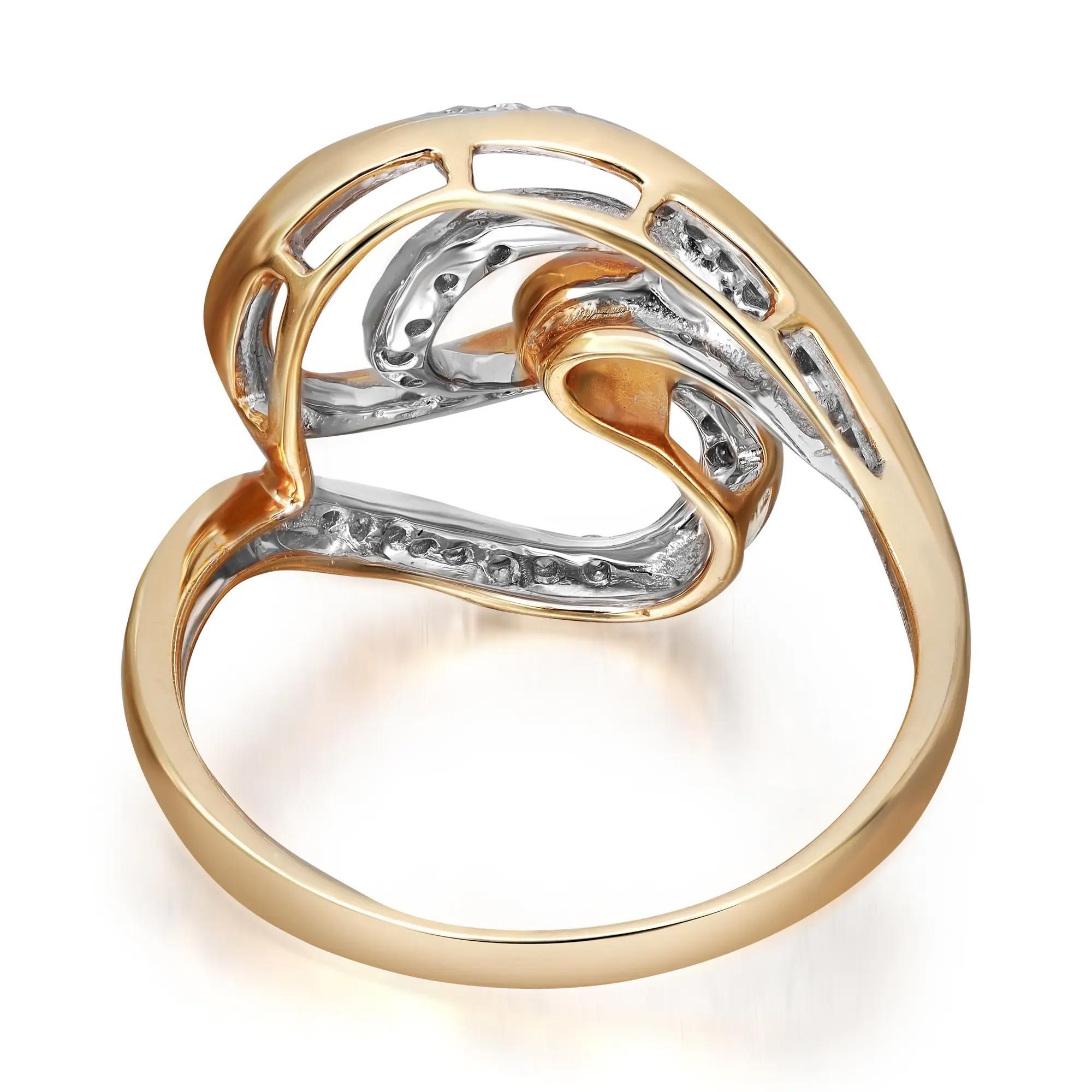 Modern 0.23Cttw Prong Set Round Diamond Ladies Swirl Ring 14K Yellow Gold Size 7.5 For Sale