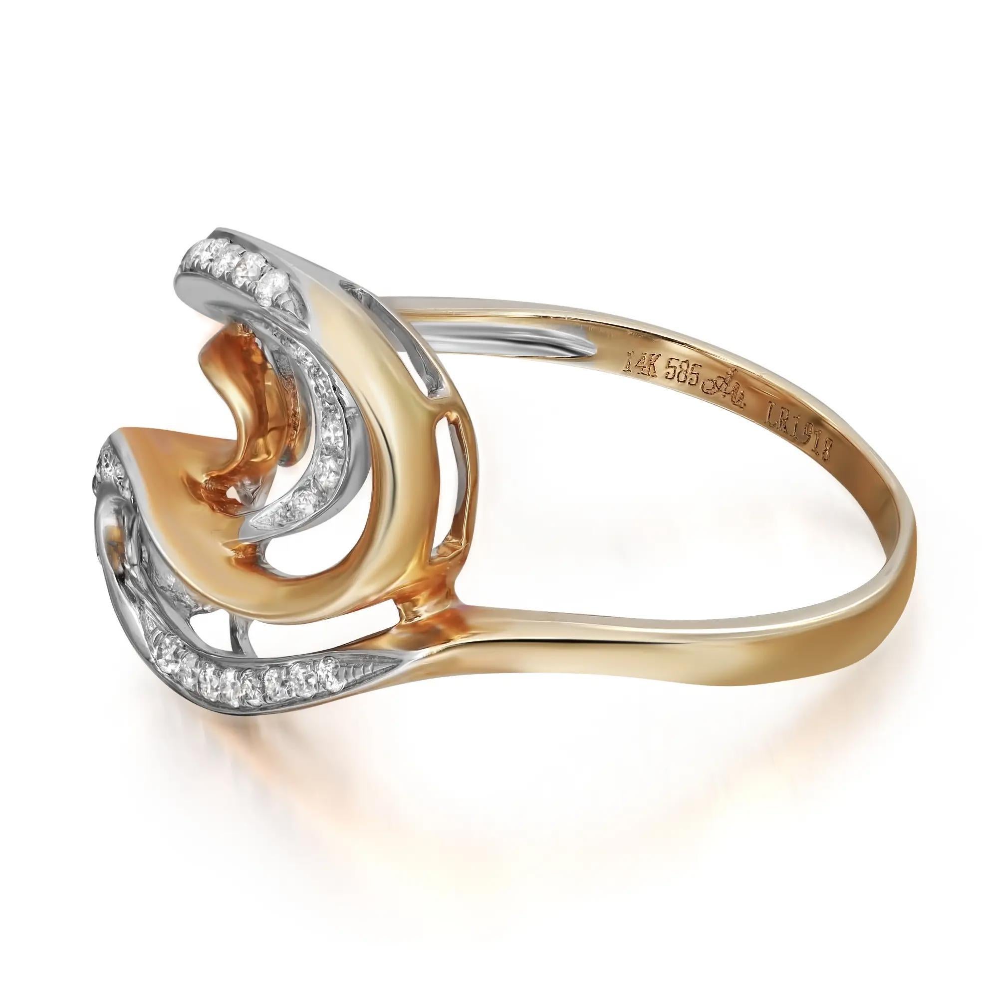 0,23 Gesamtkaratgewicht runder Diamant-Damenwirbel-Ring 14K Gelbgold Größe 7,5 (Rundschliff) im Angebot