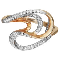 0,23 Gesamtkaratgewicht runder Diamant-Damenwirbel-Ring 14K Gelbgold Größe 7,5