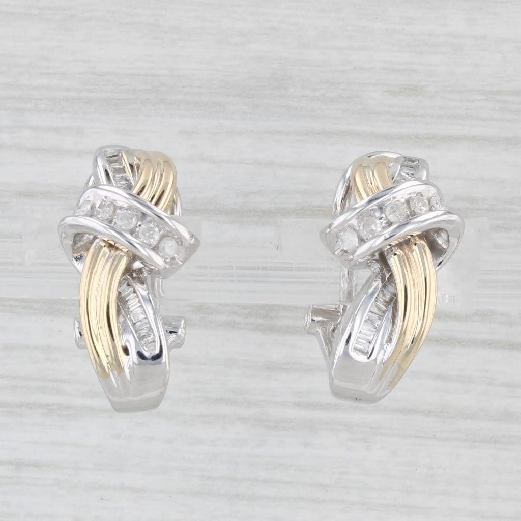 Round Cut 0.23ctw Diamond Drop Earrings 10k Yellow White Gold Omega Backs For Sale