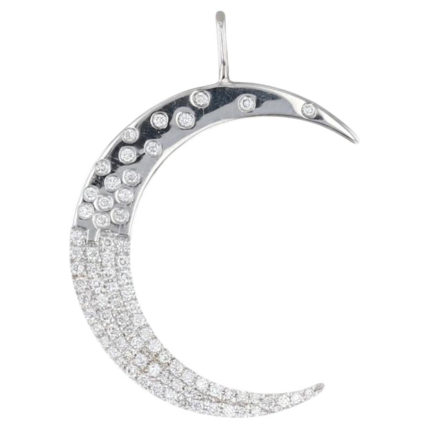 0.23ctw Diamond Encrusted Crescent Moon Pendant 18k White Gold For Sale