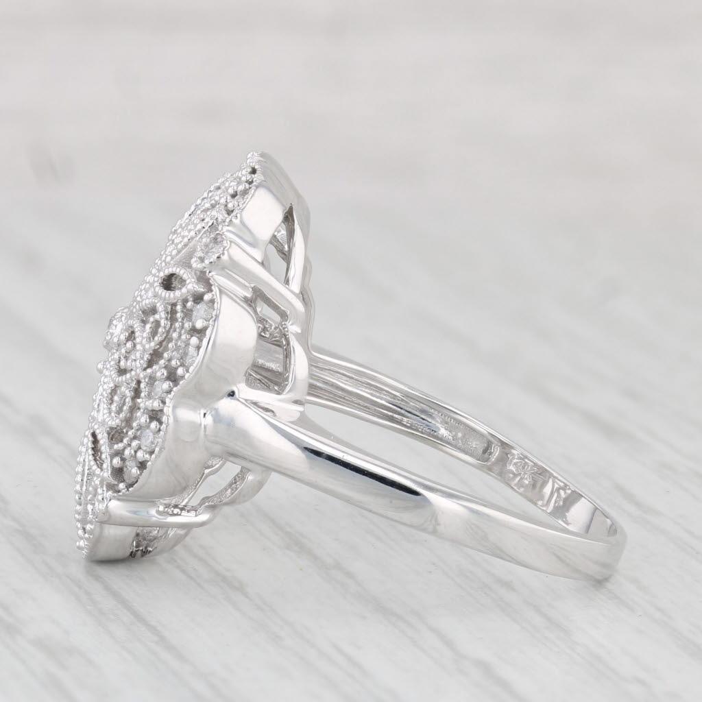 0.23ctw Diamond Flower Filigree Ring 14k White Gold Size 9 Cocktail In Good Condition For Sale In McLeansville, NC