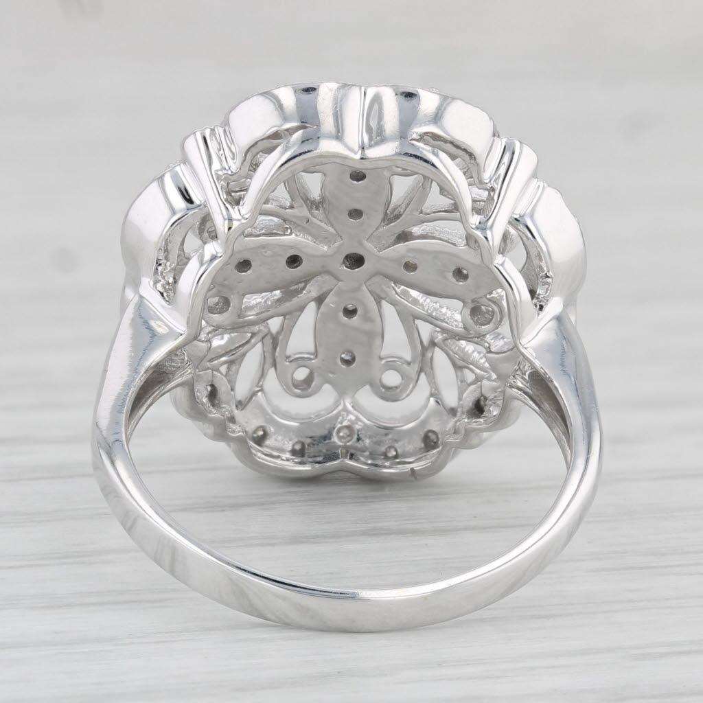 Women's 0.23ctw Diamond Flower Filigree Ring 14k White Gold Size 9 Cocktail For Sale