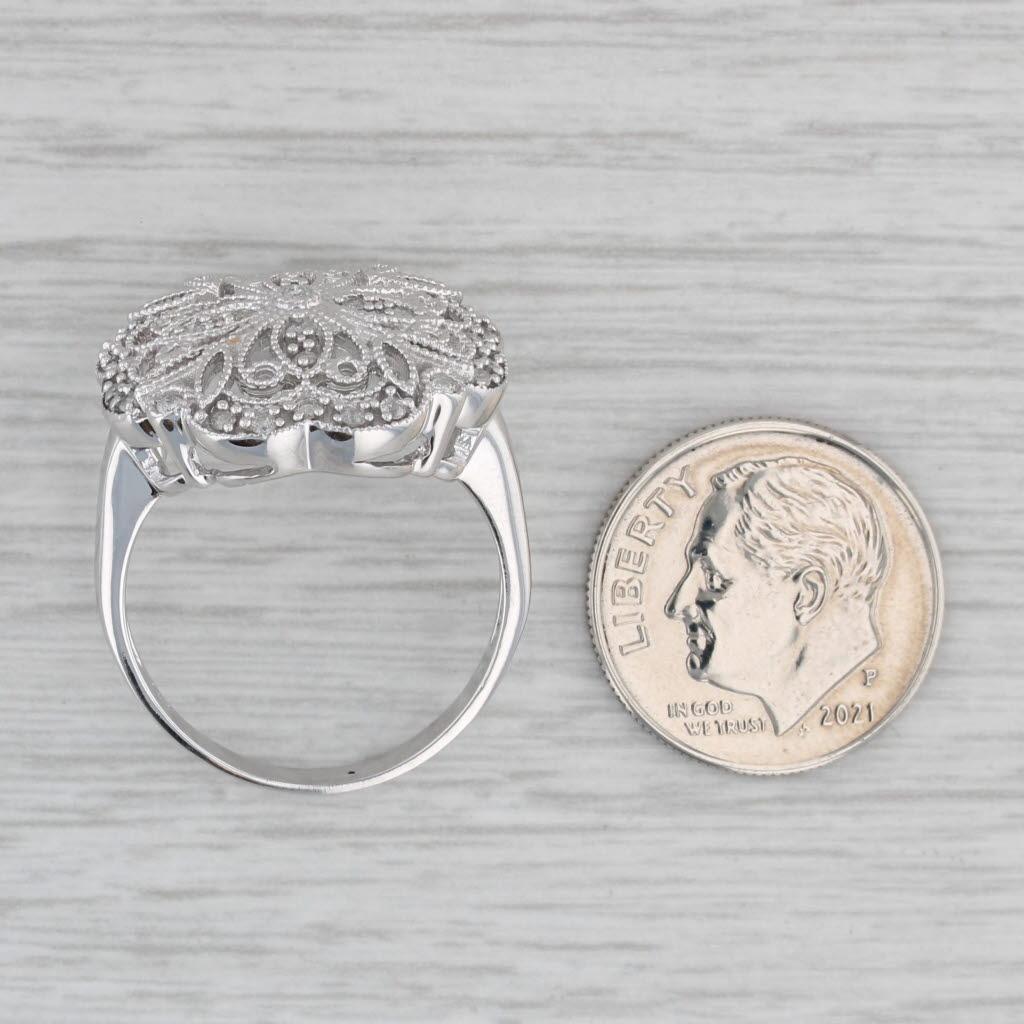 Anello in filigrana con fiore di diamante da 0,23 ct. in oro bianco 14k misura 9 Cocktail in vendita 3