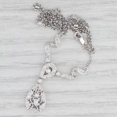 0.23ctw Diamond Lariat Teardrop Necklace 14k White Gold 13.75" Rolo Chain
