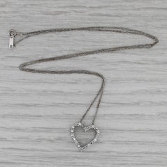 0.23ctw Diamond Open Heart Pendant Necklace 14k White Gold 18.25" Rope Chain