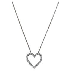 0.23ctw Diamond Open Heart Pendant Necklace 14k White Gold 18.25" Rope Chain