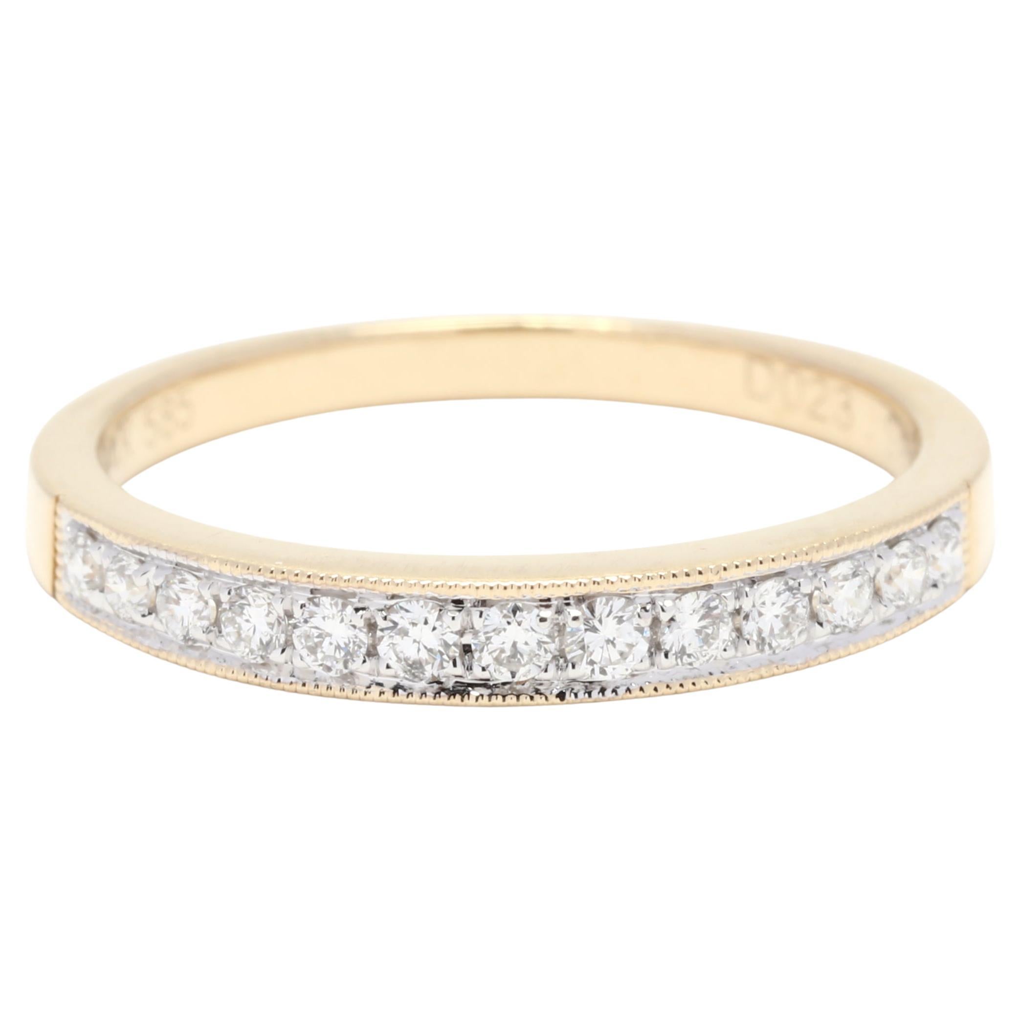 0.23 Karat dünner Diamant-Hochzeitsring, 14 Karat Gelbgold, Ring Größe 6,5, stapelbar