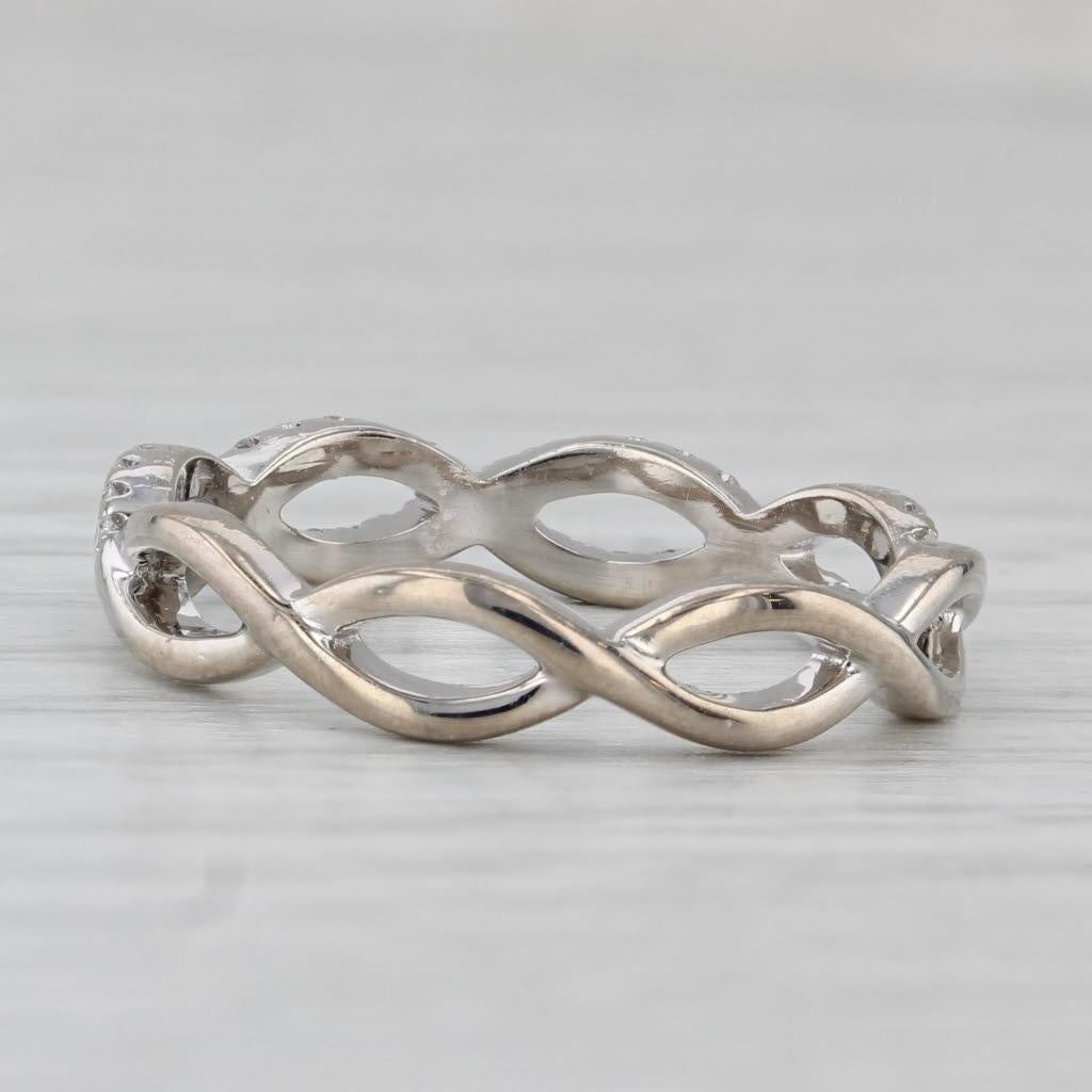 Round Cut 0.23ctw Woven Diamond Ring 14k White Gold Stackable Wedding Band Size 7 For Sale