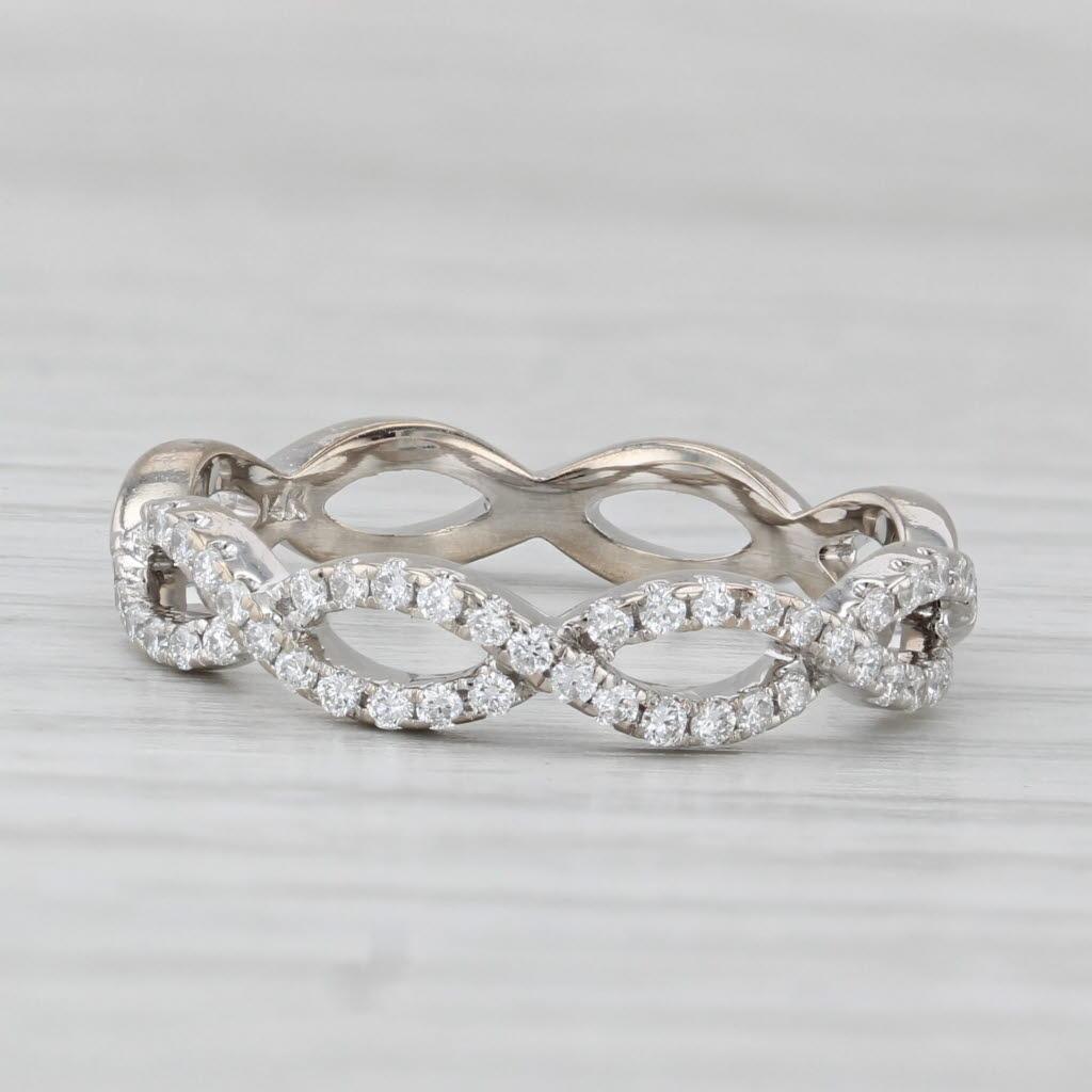 0.23ctw Woven Diamond Ring 14k White Gold Stackable Wedding Band Size 7 In Good Condition For Sale In McLeansville, NC