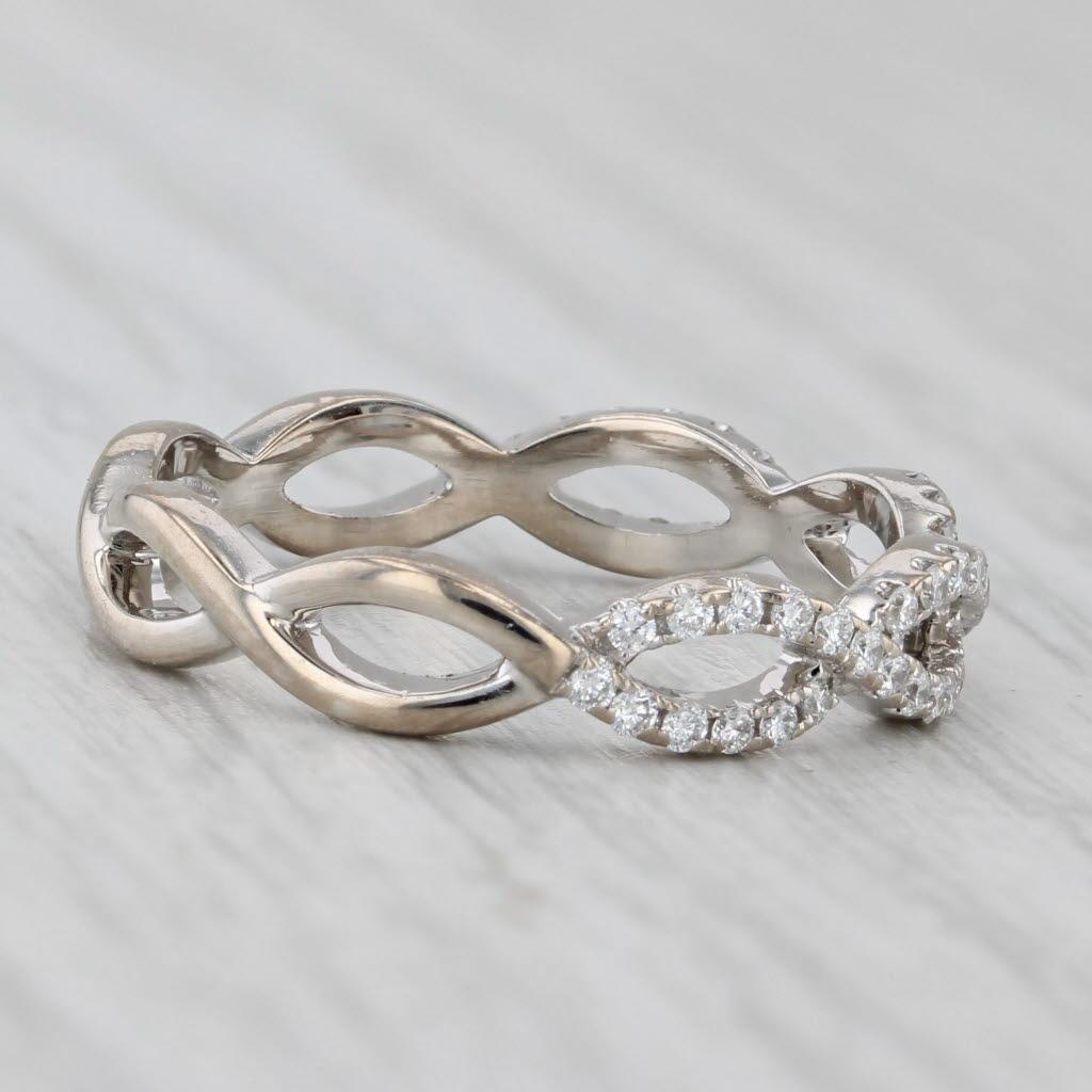 Women's or Men's 0.23ctw Woven Diamond Ring 14k White Gold Stackable Wedding Band Size 7 For Sale