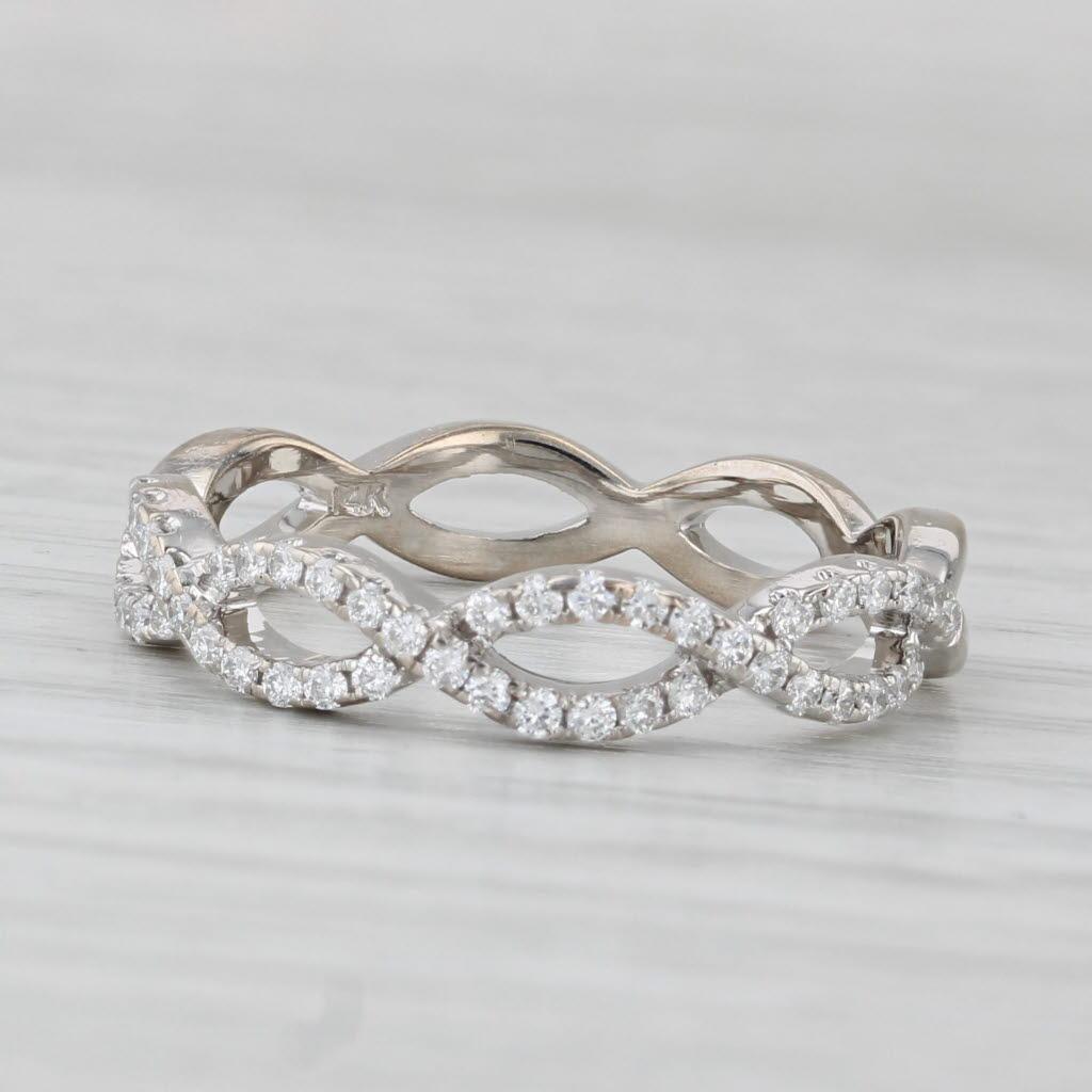 0.23ctw Woven Diamond Ring 14k White Gold Stackable Wedding Band Size 7 For Sale 1