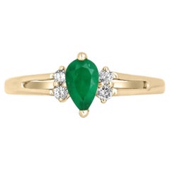 0.23tcw 14k AAA+ Colombian Emerald-Pear Cut & Diamond Accent Petite Gold Ring