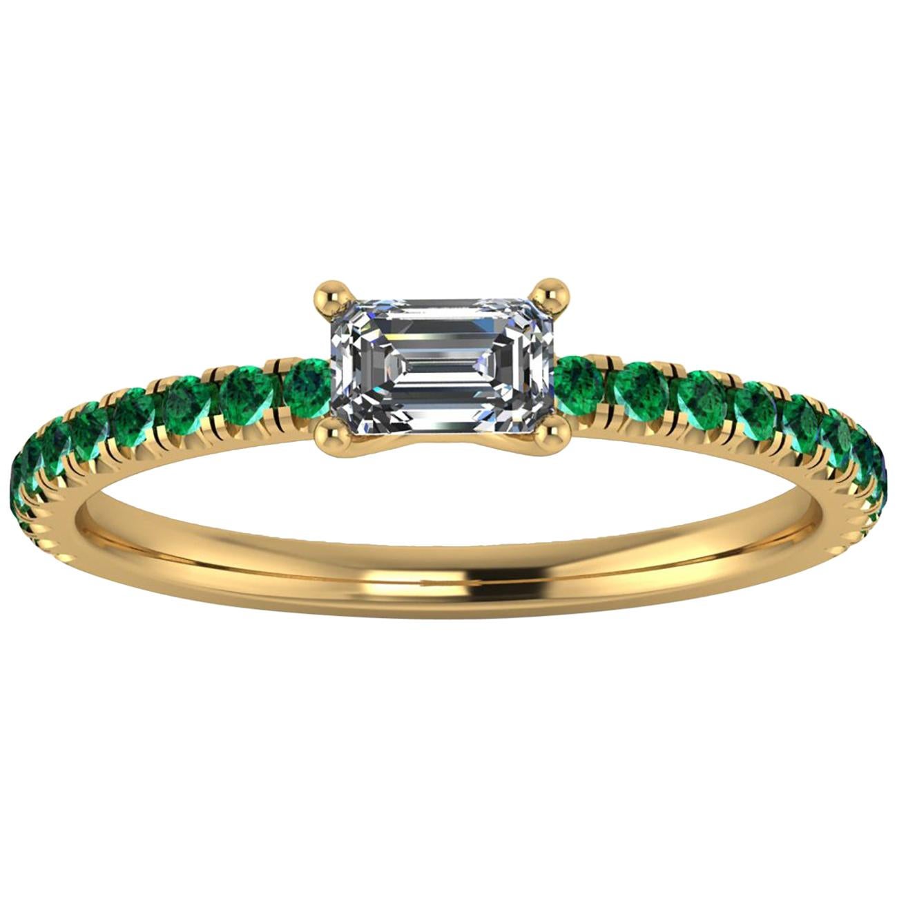 0.24 Carat Emerald Diamond with 0.22 Carat Emeralds 18 Karat Yellow Gold Ring