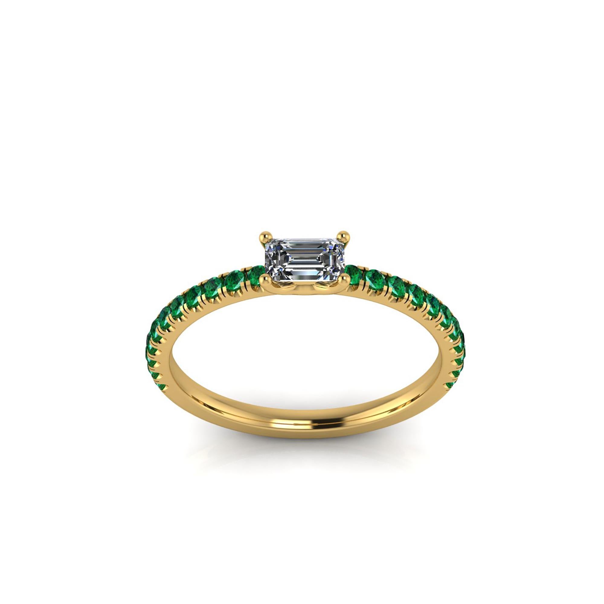 Emerald Cut 0.24 Carat Emerald Diamond with 0.22 Carat Emeralds 18 Karat Yellow Gold Ring