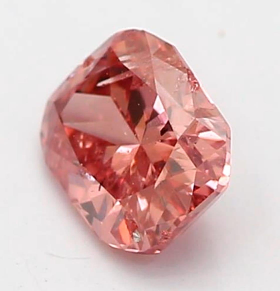 Women's or Men's 0.24 Carat Fancy Deep Orangy Pink Round Cut Diamond GIA Certified For Sale