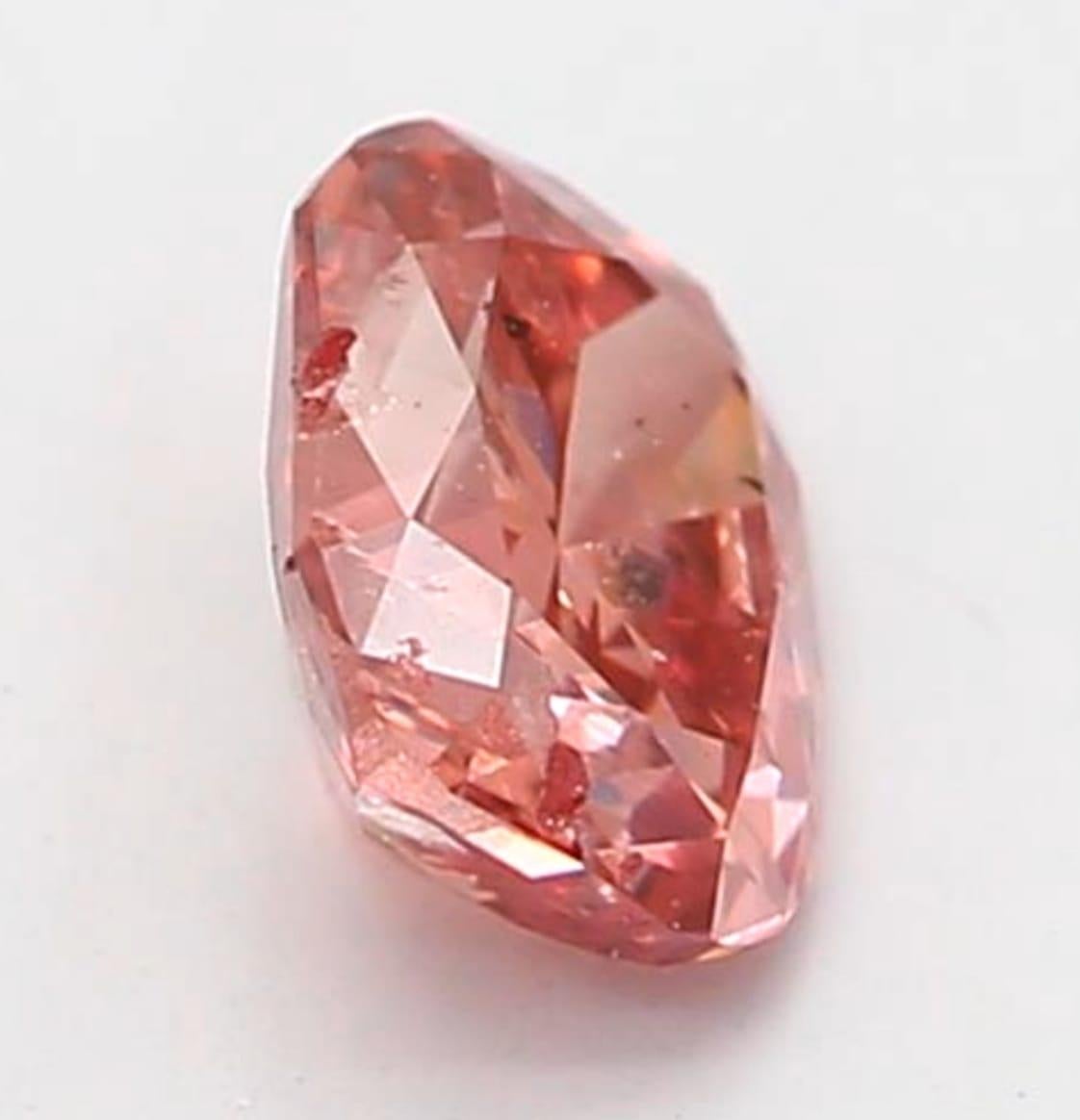 0.24 Carat Fancy Deep Orangy Pink Round Cut Diamond GIA Certified For Sale 2
