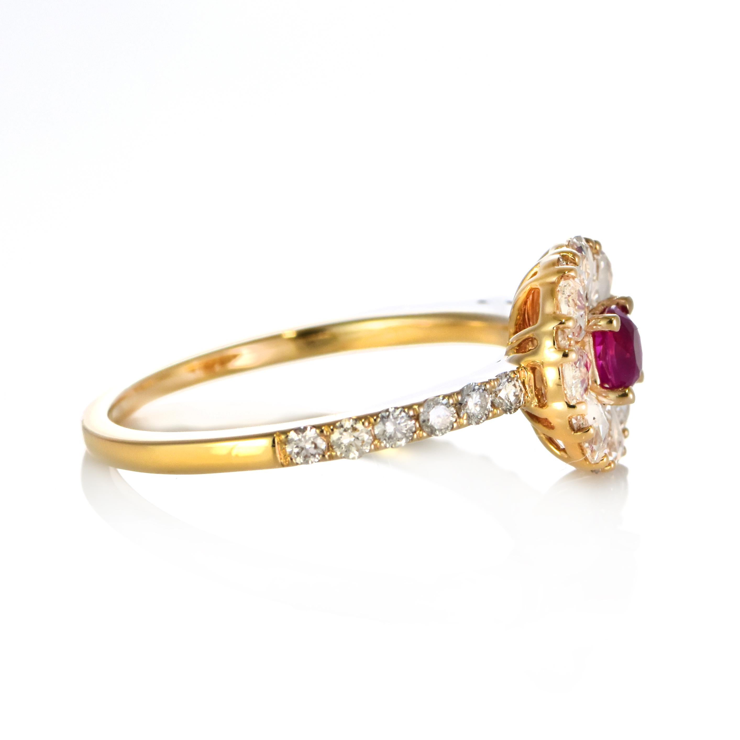 Bague en or 18 carats ornée d'un rubis naturel de 0,24 carat et d'un diamant taillé en rose de 0,80 carat en vente 4