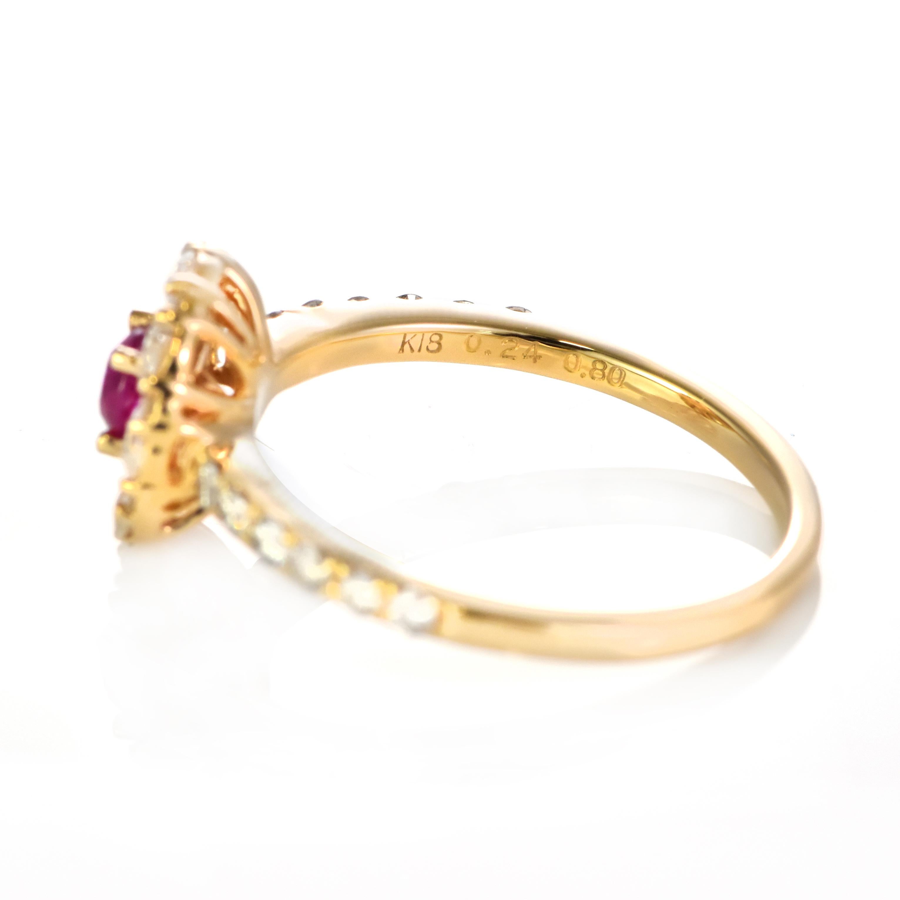 Bague en or 18 carats ornée d'un rubis naturel de 0,24 carat et d'un diamant taillé en rose de 0,80 carat en vente 1
