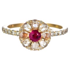 Bague en or 18 carats ornée d'un rubis naturel de 0,24 carat et d'un diamant taillé en rose de 0,80 carat