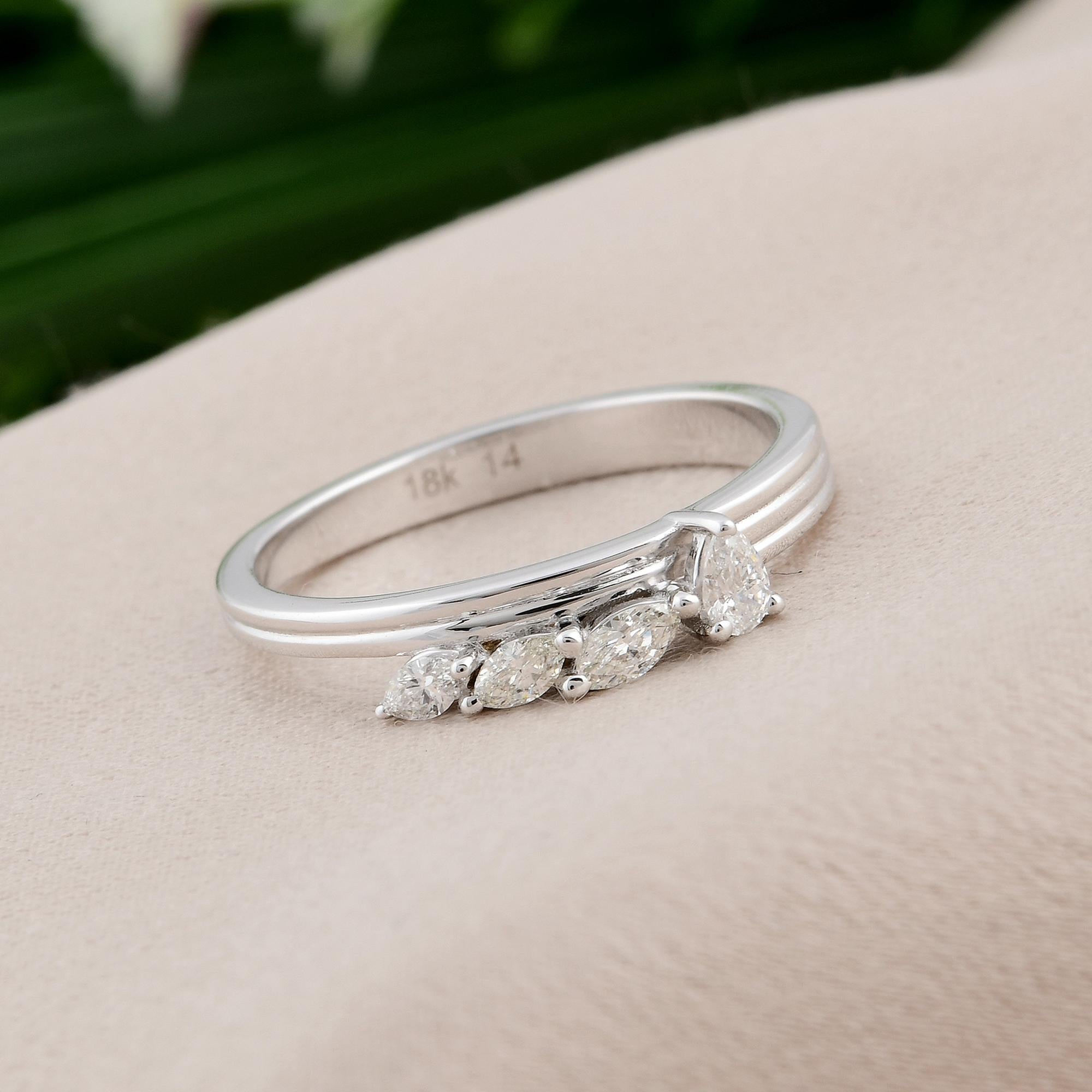 Modern 0.24 Carat Pear Marquise Diamond Band Ring 18 Karat White Gold Handmade Jewelry For Sale