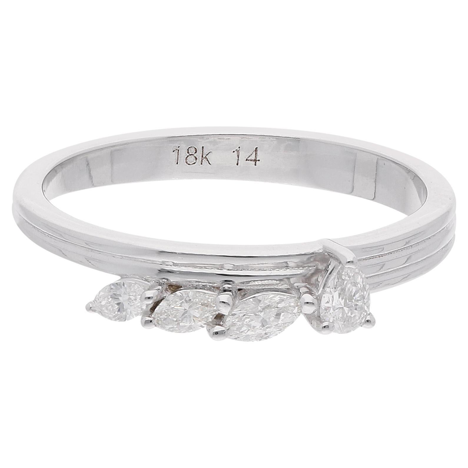 0.24 Carat Pear Marquise Diamond Band Ring 18 Karat White Gold Handmade Jewelry