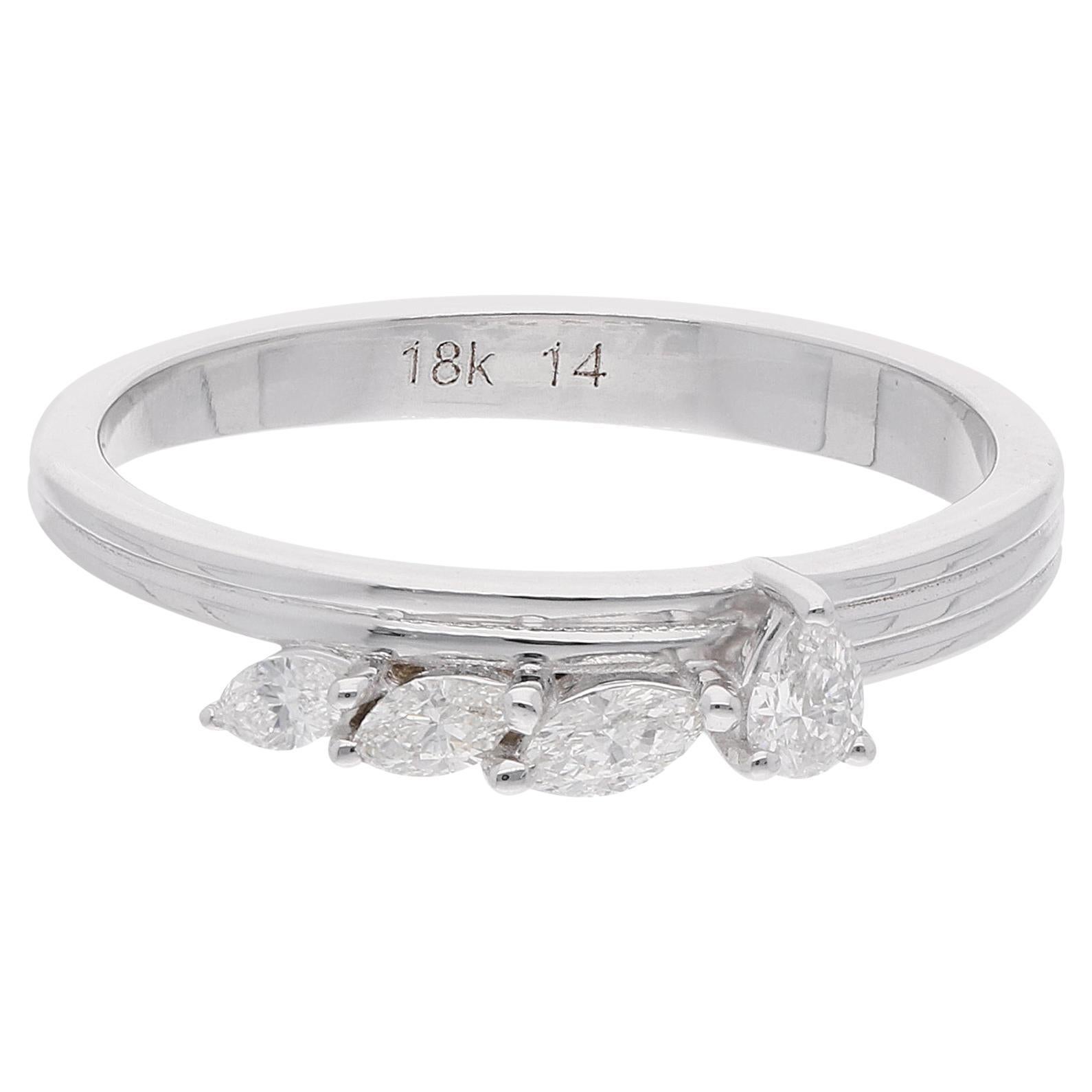 0.24 Carat Pear Marquise Diamond Band Ring 18 Karat White Gold Handmade Jewelry For Sale
