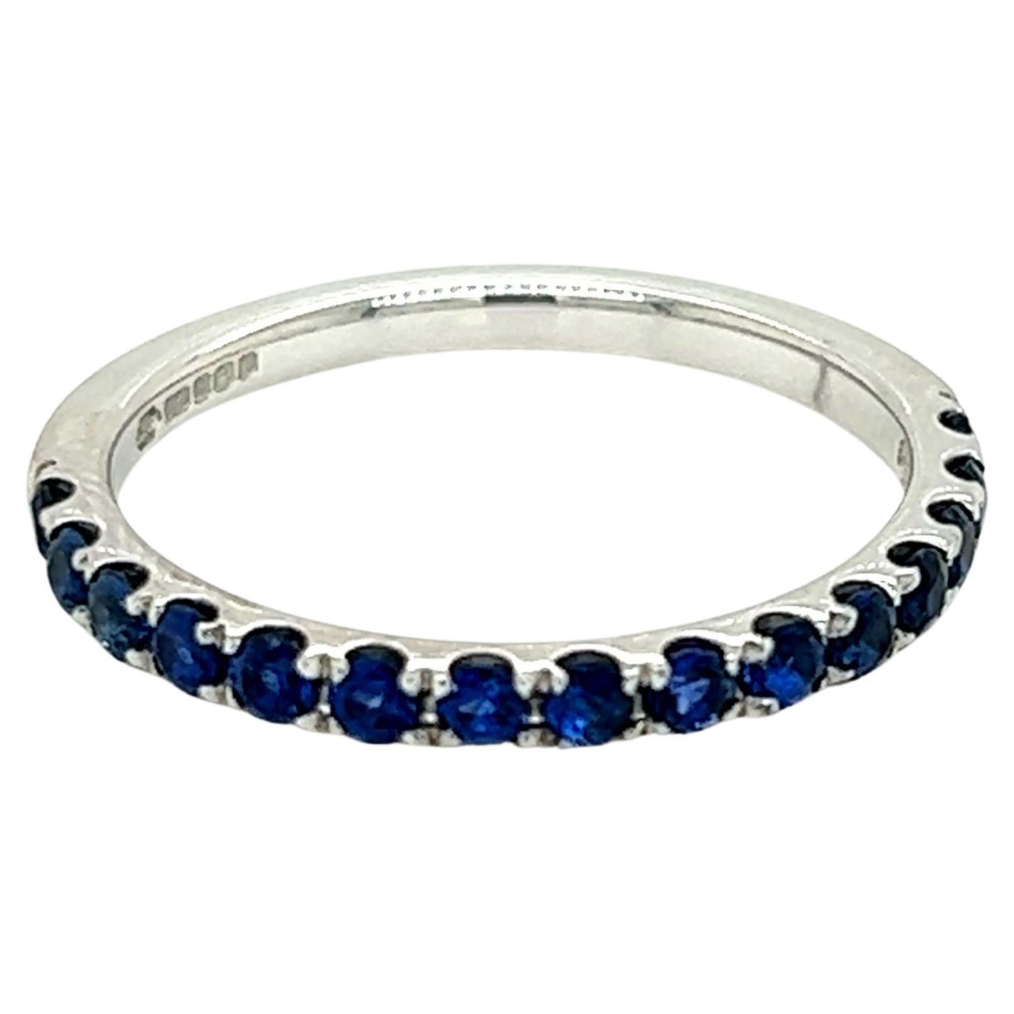 0.24 Carat Round Brilliant Blue Sapphire Band Ring in 18 Karat White Gold