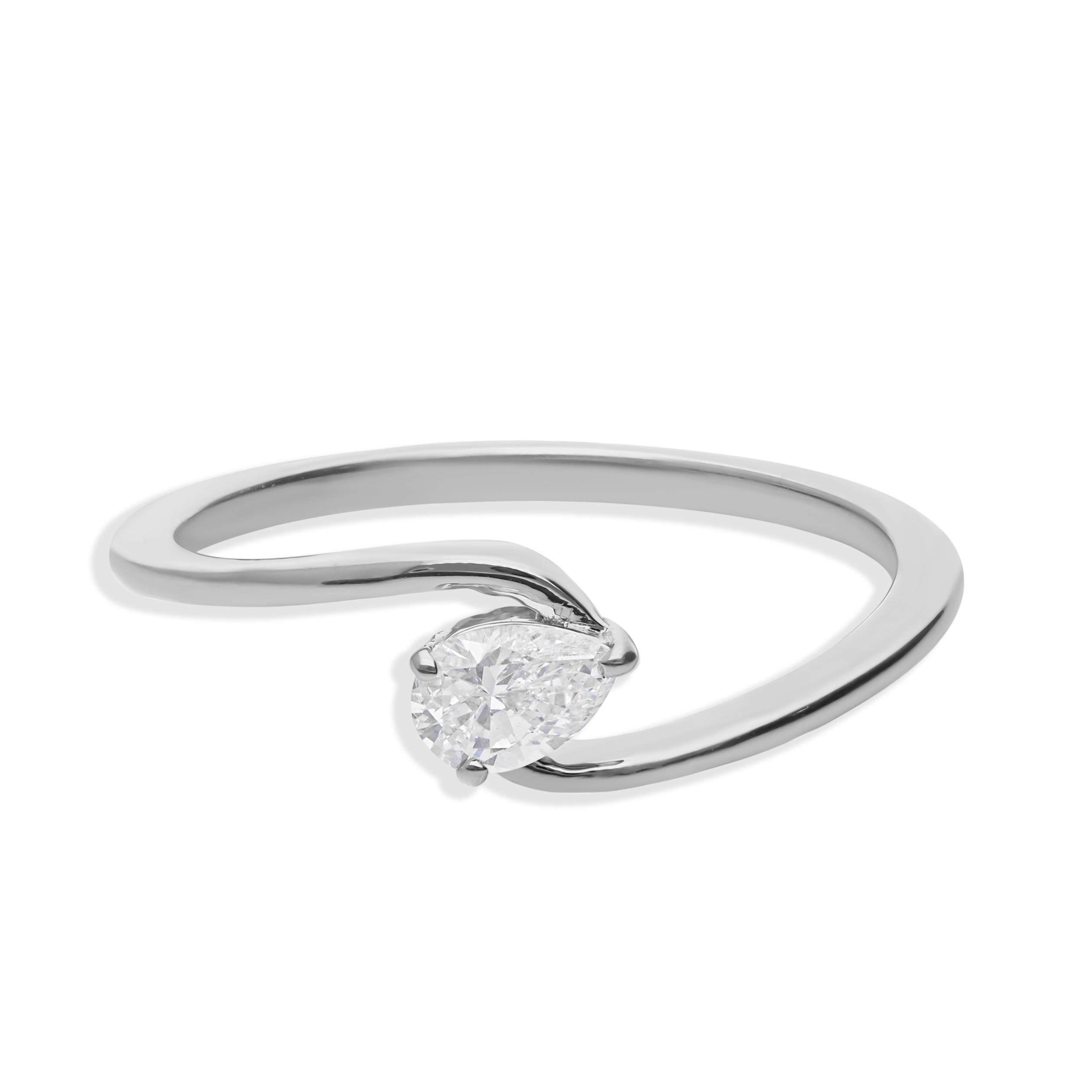 0,24 Karat SI Reinheit HI Farbe Solitär Birne Diamant Ring 14 Karat Weißgold