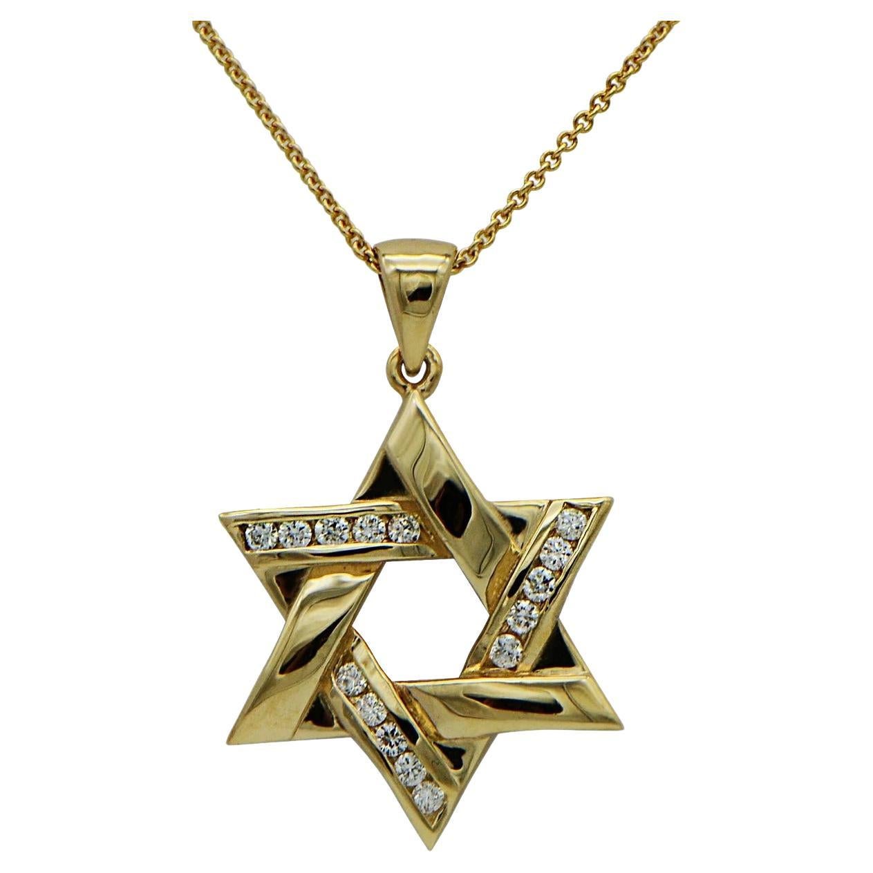 0.24 Carat Star of David Diamond and Gold Pendant, White or Yellow Gold For Sale