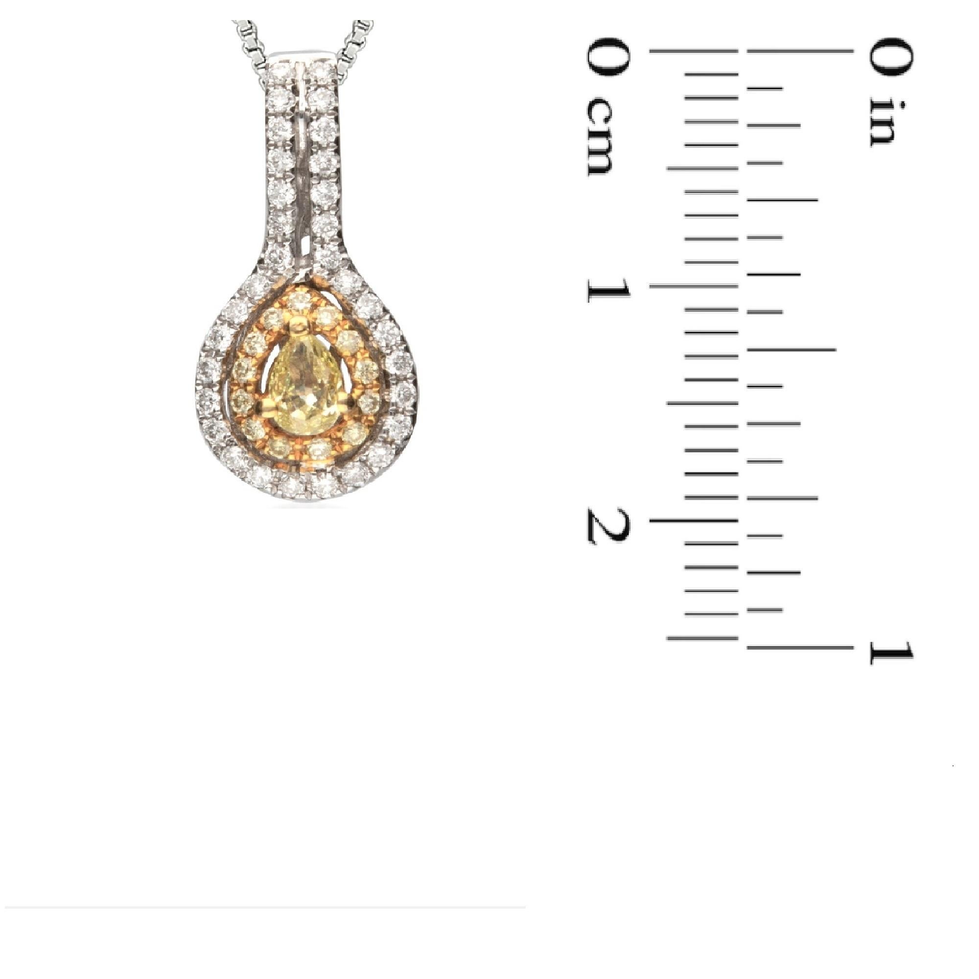 Pear Cut 0.24 Carat Yellow Diamond 14 Karat Two-Tone Gold Pendant Necklace