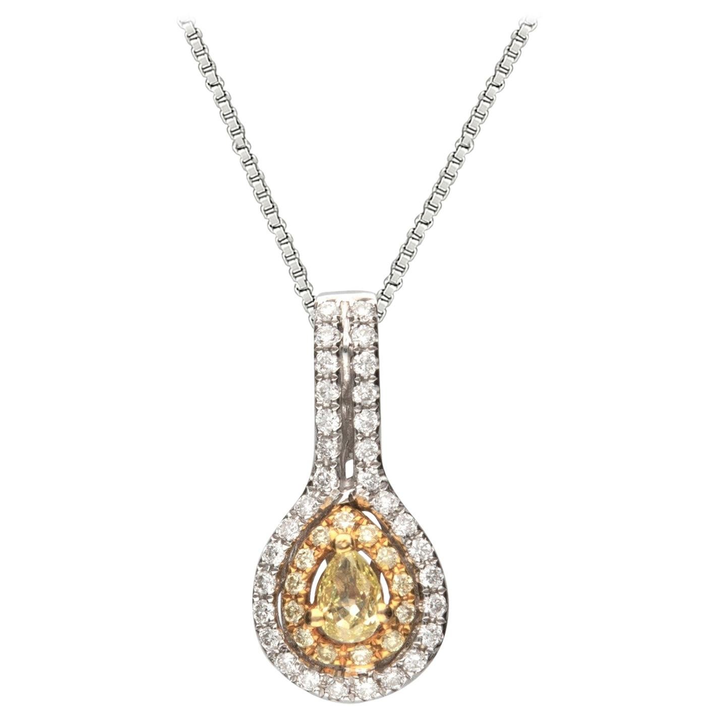 0.24 Carat Yellow Diamond 14 Karat Two-Tone Gold Pendant Necklace