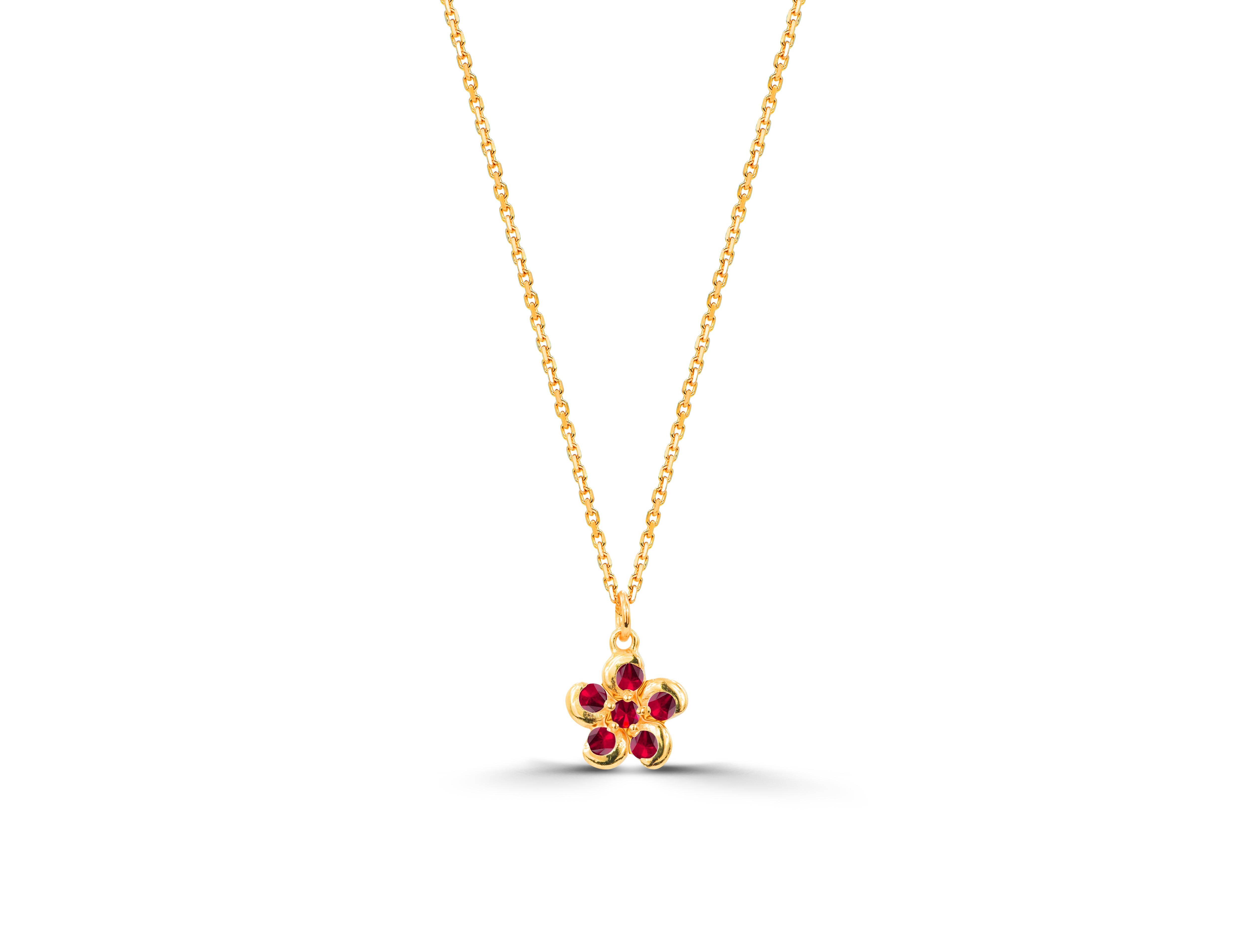 Modern 0.24 Ct Ruby, Sapphire and Emerald Flower Necklace in 14k Gold For Sale
