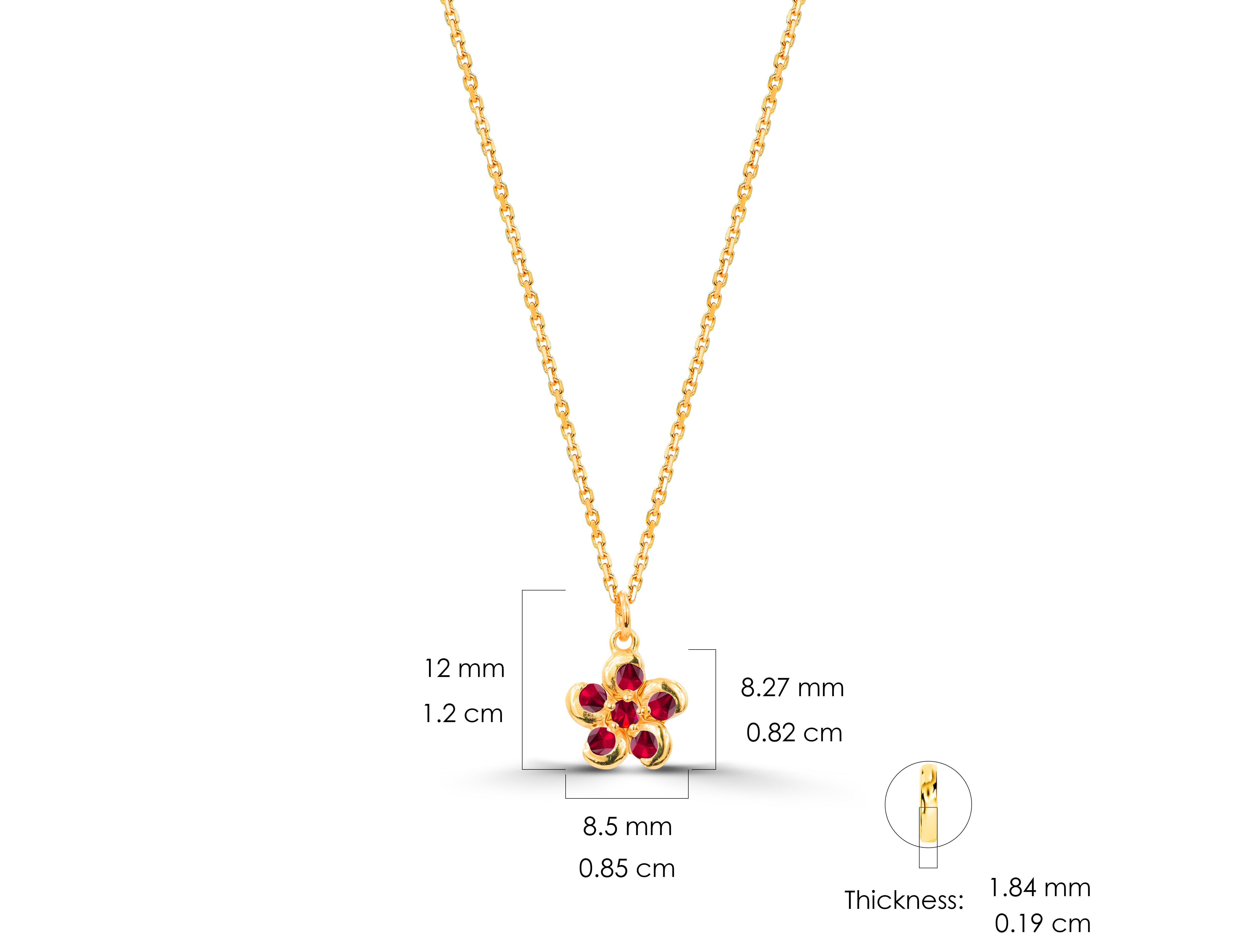 0.24 Ct Ruby, Sapphire and Emerald Flower Necklace in 14k Gold For Sale 3