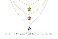 0.24 Ct Ruby, Sapphire and Emerald Flower Necklace in 14k Gold