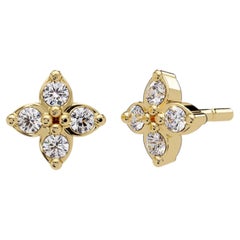 0.24 CTW Diamond Clover Stud Earrings in 14K Gold, SI1+ Flower Cluster Studs