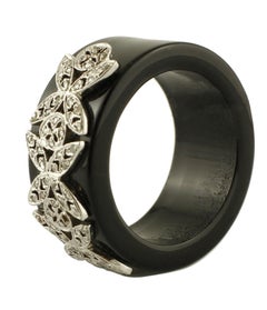 0.24 Diamonds, White Gold Butterfly Details, 5.9g Onyx Band Ring