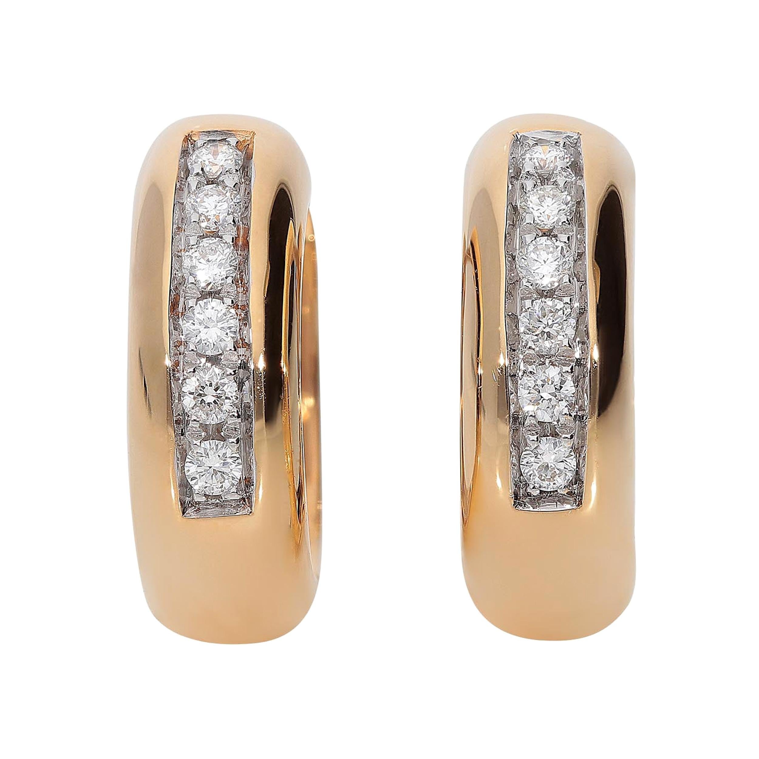 0.24 Carat White GVS Diamonds 18 Karat Pink Gold Small Hoop Earrings For Sale