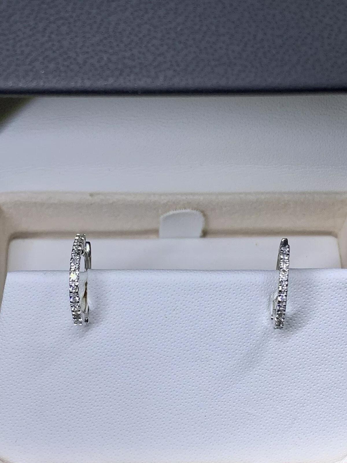 Women's or Men's 0.24ct Diamond Hoop Huggie Earrings 18ct White Gold 2.1g For Sale