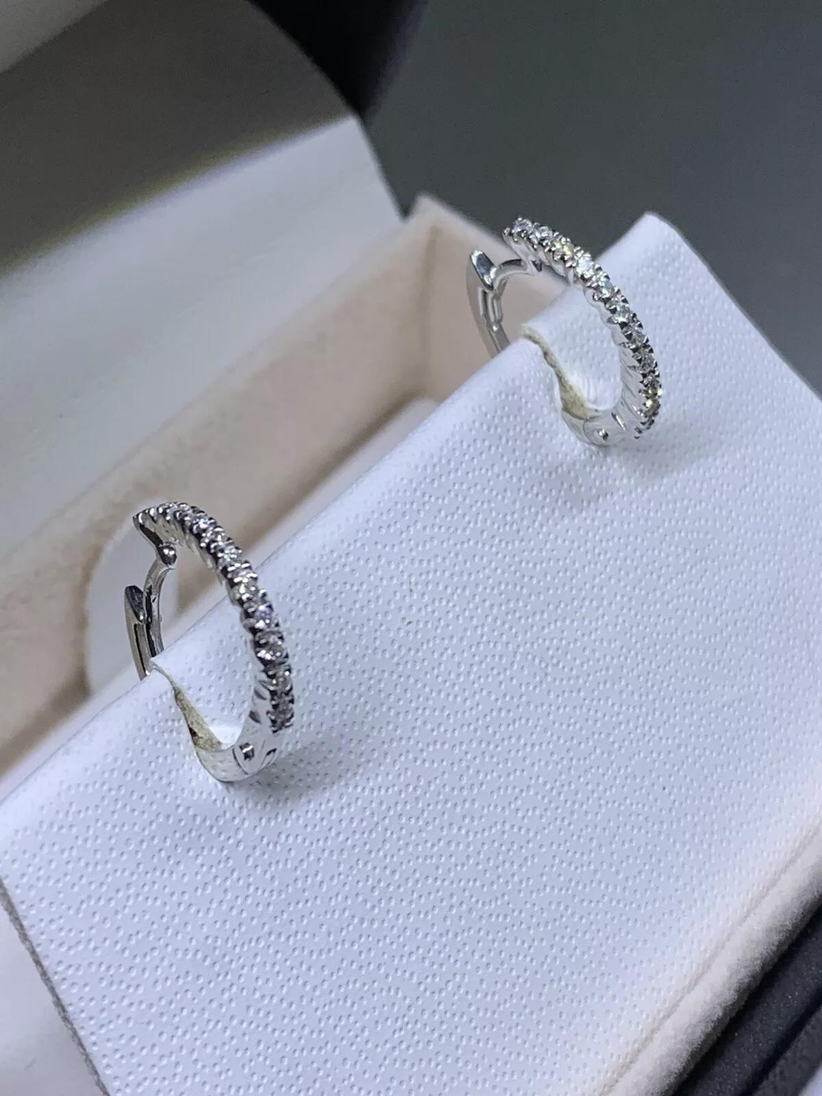 0.24ct Diamond Hoop Huggie Earrings 18ct White Gold 2.1g For Sale 1