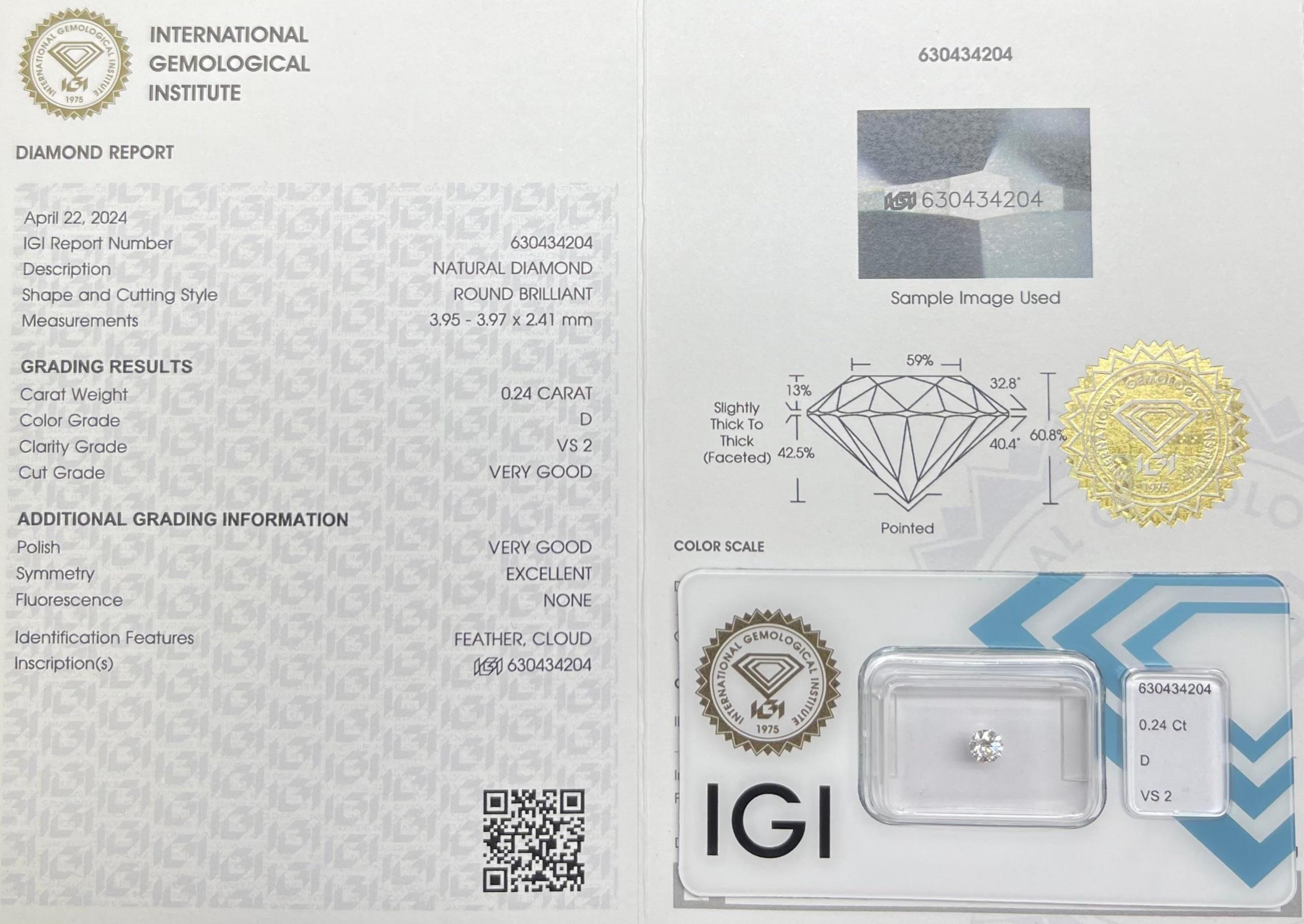 Taille ronde 0.24CT IGI Certified Round Brilliante en vente