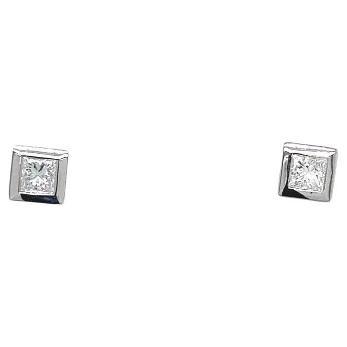 0.24ct Princess Cut Diamond Studs Earrings in 18ct White Gold For Sale