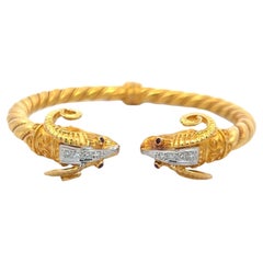 0.24ct Round Brilliant Diamond Ram Head Bangle Bracelet in 18K Two-Tone Gold