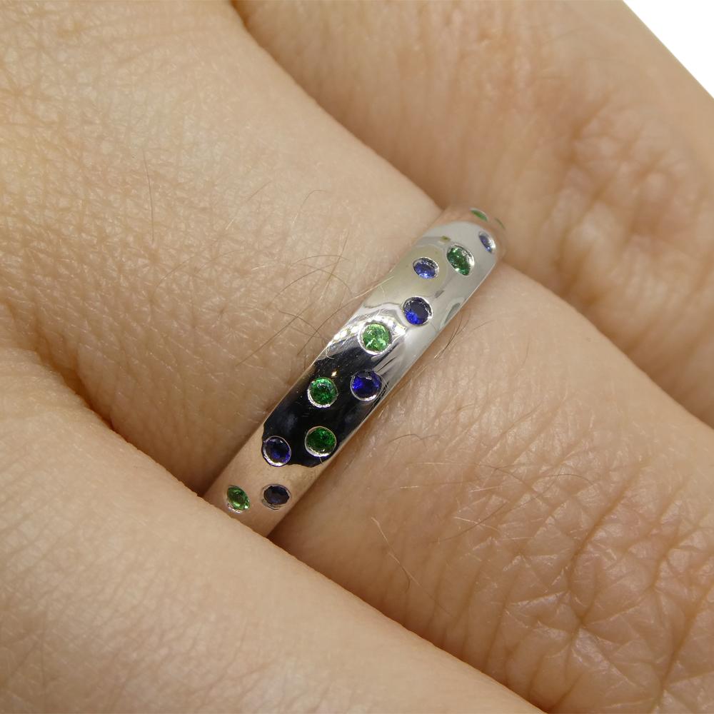 0.24ct Sapphire & Emerald Starry Night Wedding Ring set in 14k White Gold For Sale 4