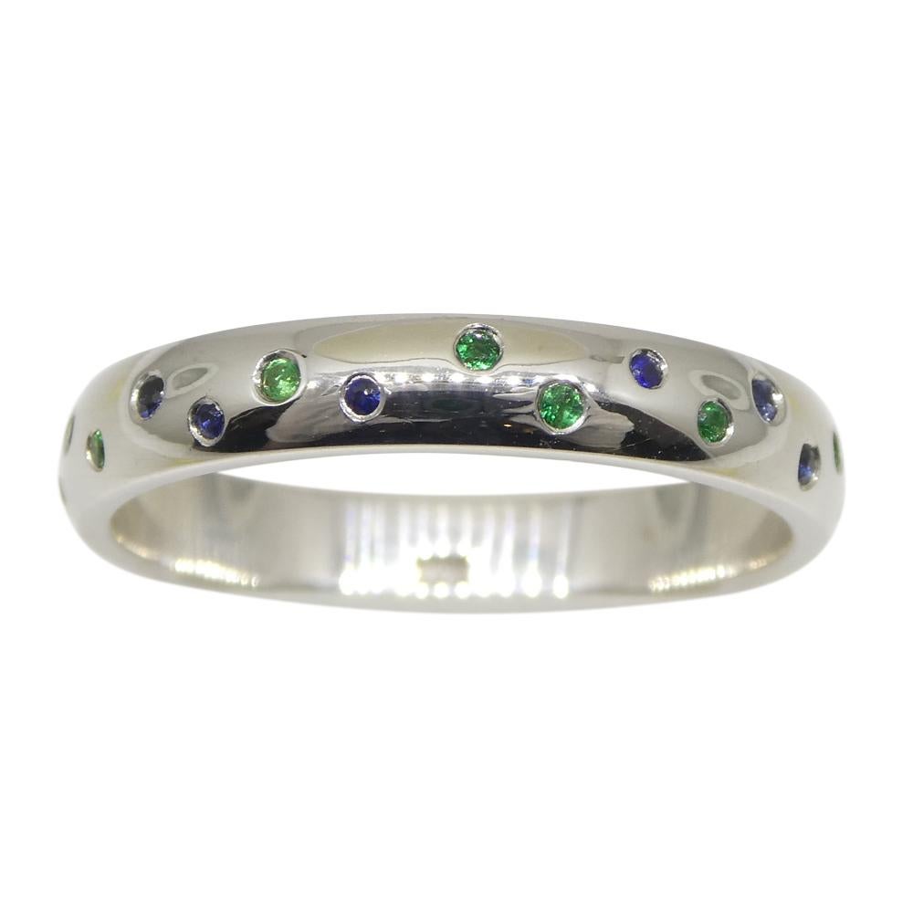 0.24ct Sapphire & Emerald Starry Night Wedding Ring set in 14k White Gold For Sale 5