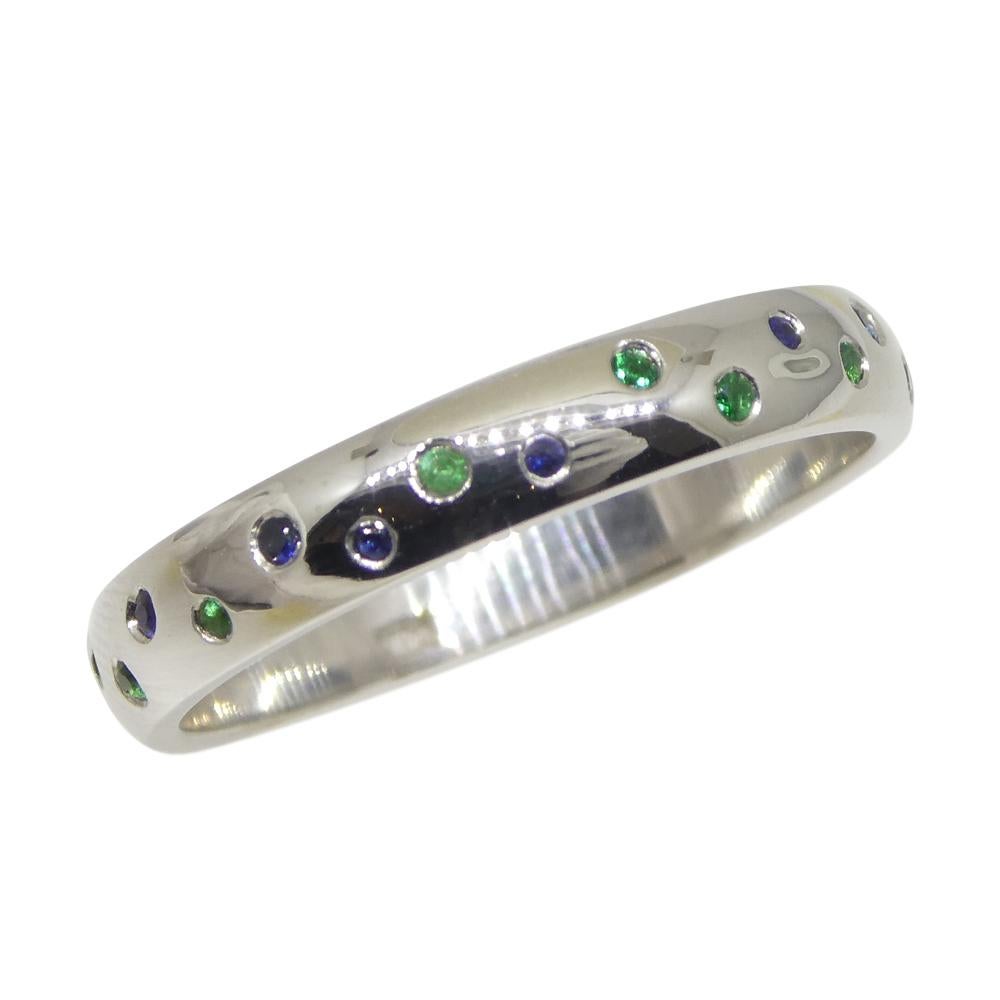 0.24ct Sapphire & Emerald Starry Night Wedding Ring set in 14k White Gold For Sale 7