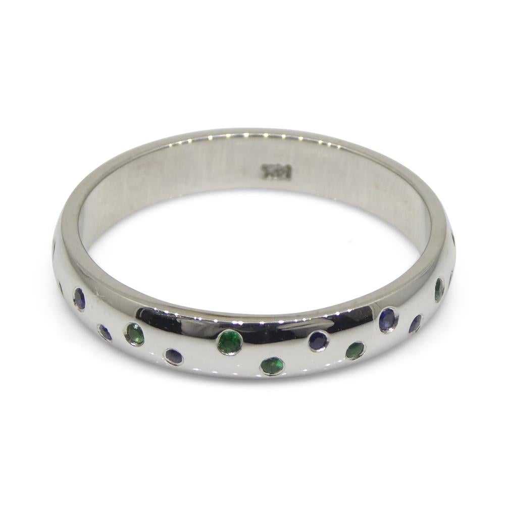0.24ct Sapphire & Emerald Starry Night Wedding Ring set in 14k White Gold In New Condition For Sale In Toronto, Ontario
