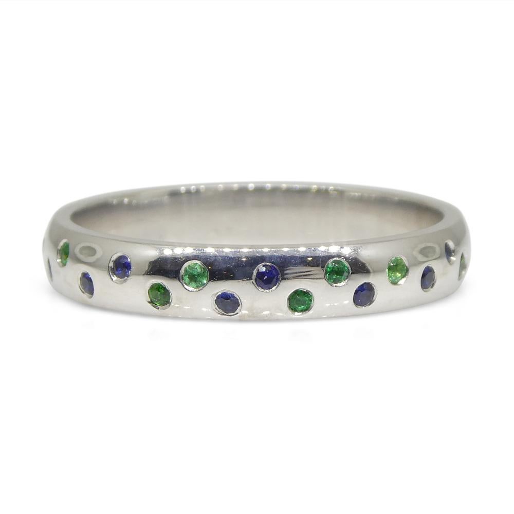 0.24ct Sapphire & Emerald Starry Night Wedding Ring set in 14k White Gold For Sale 1