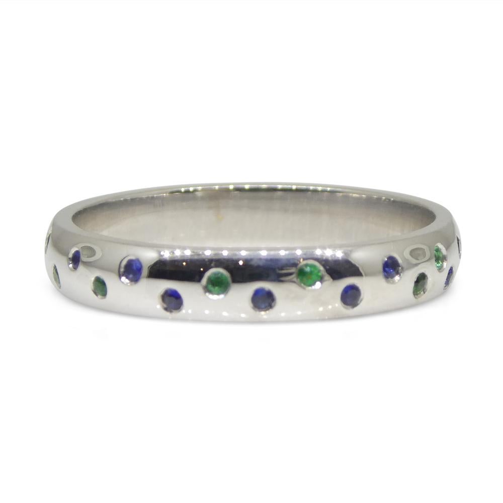 0.24ct Sapphire & Emerald Starry Night Wedding Ring set in 14k White Gold For Sale 2